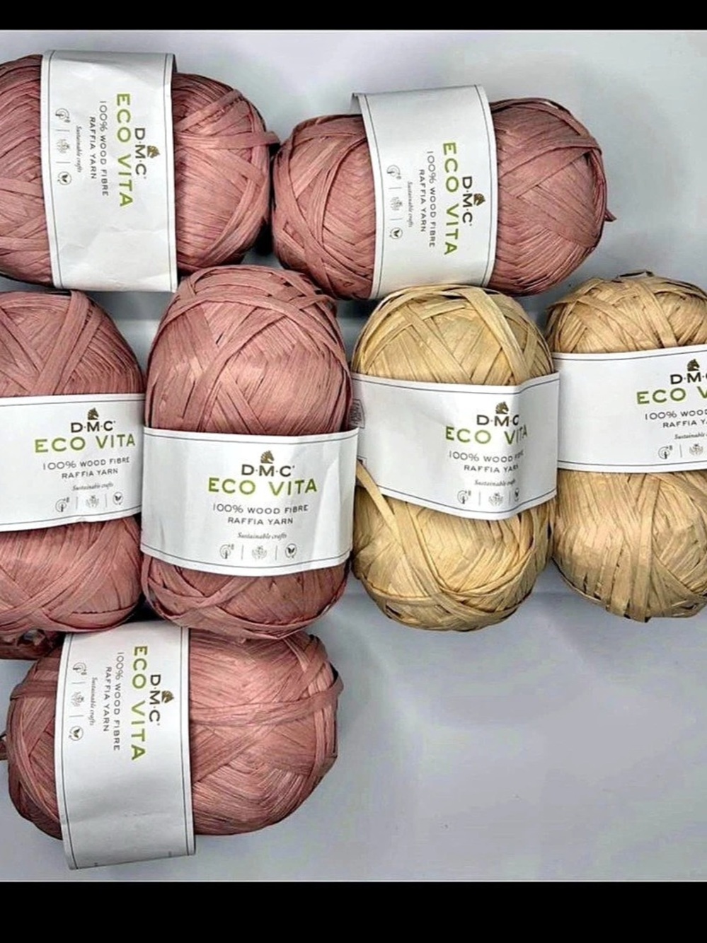 DMC Eco Vita Raffia Yarn Cotton Yarn Skein Bundle Pink & Yellow